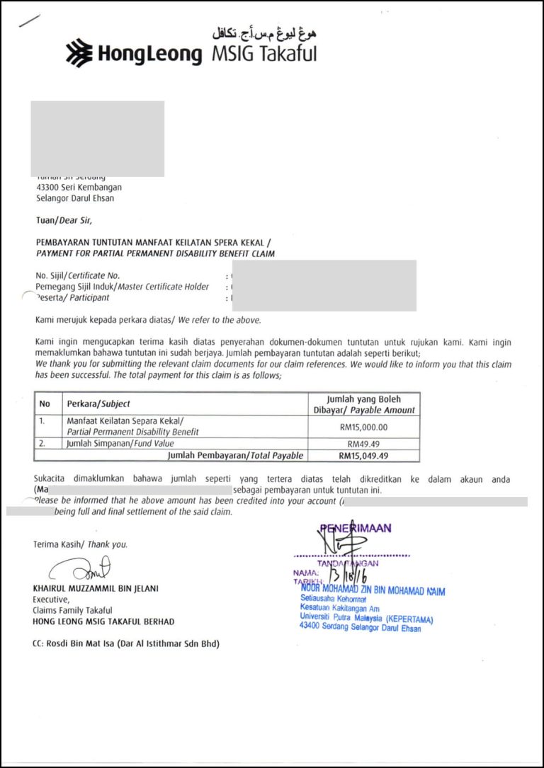 Rekod Bayaran Tuntutan Takaful 10