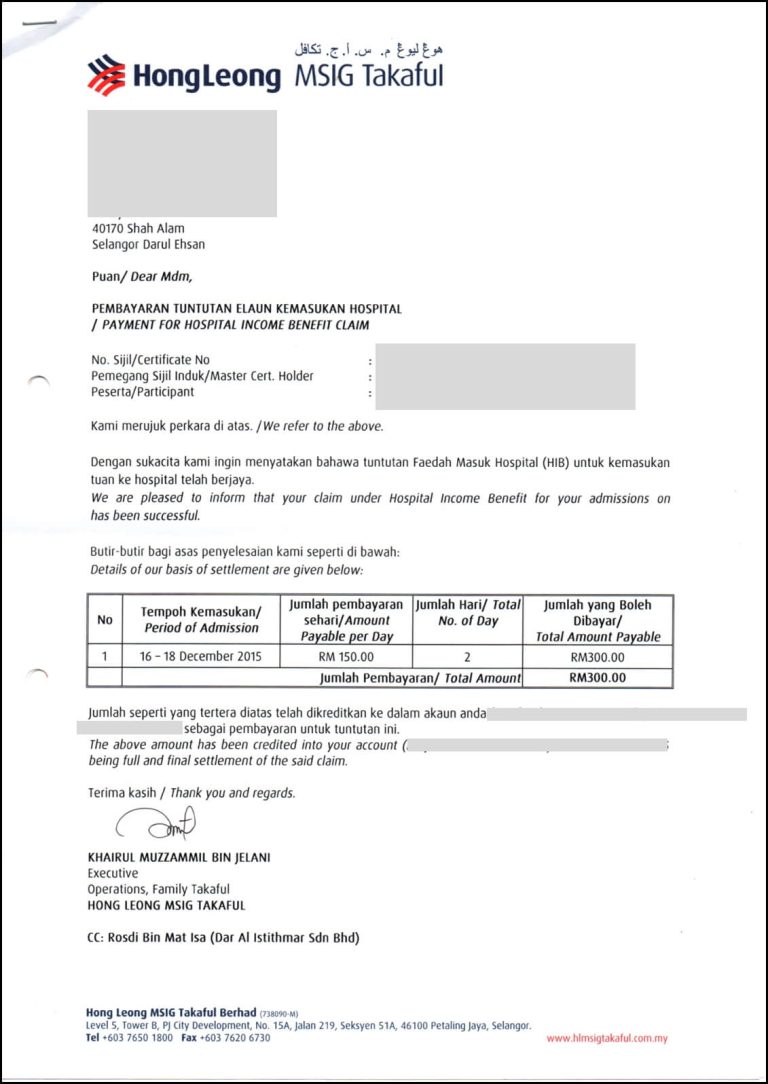 Rekod Bayaran Tuntutan Takaful 6