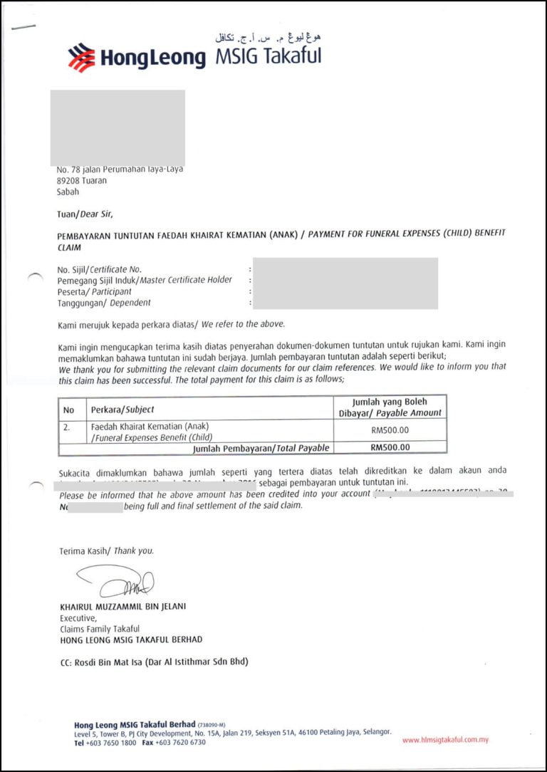 Rekod Bayaran Tuntutan Takaful 9